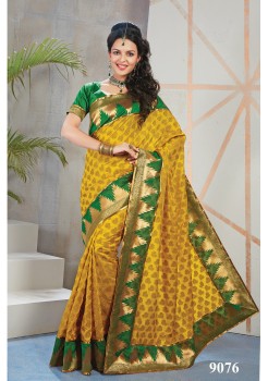 Yellow/Green South silk saree